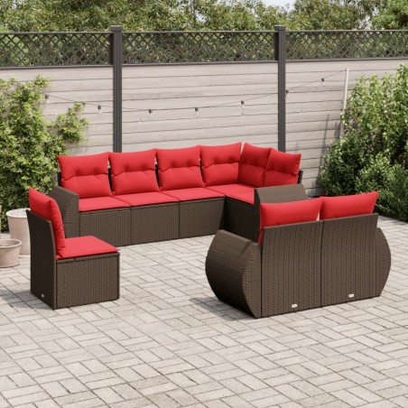 Ensemble de canapé de jardin 8 pcs avec coussins marron résine tressée 644733644733