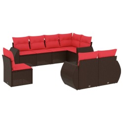 Ensemble de canapé de jardin 8 pcs avec coussins marron résine tressée 644733644733