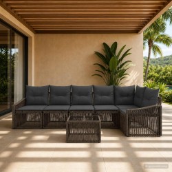 Ensemble de canapé de jardin 7 pcs Gris polyrotin 644737644737