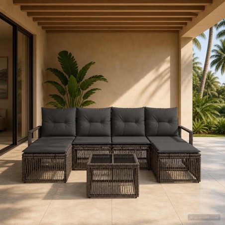 Ensemble de canapé de jardin 7 pcs Gris polyrotin 644738644738