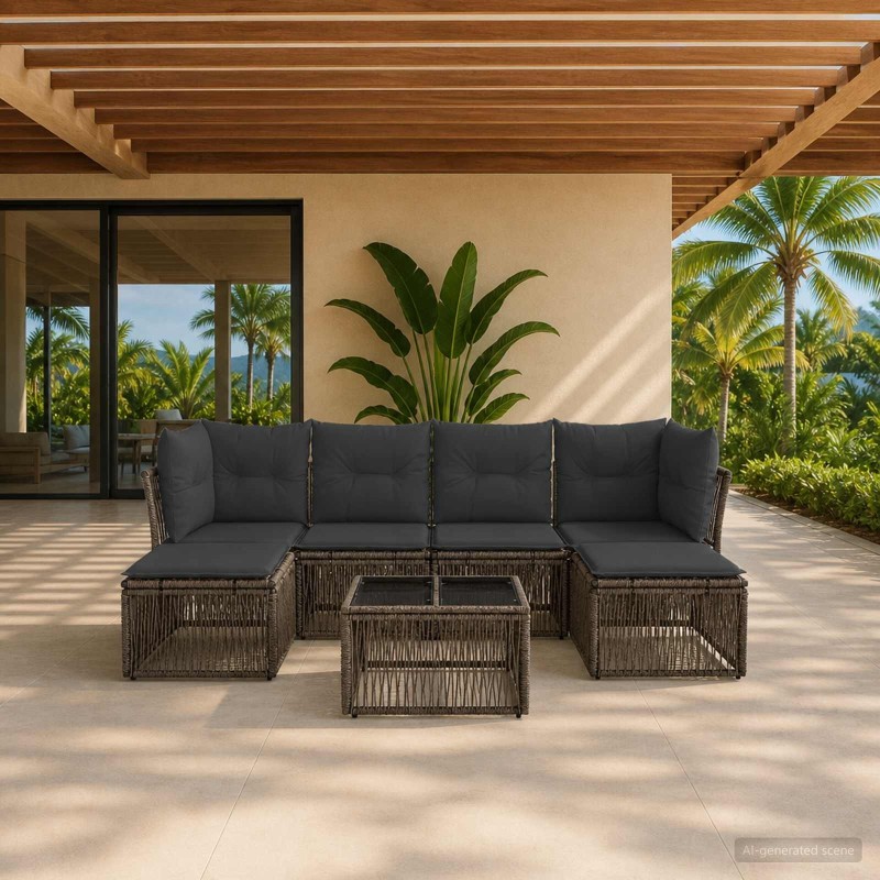 Ensemble de canapé de jardin 7 pcs Gris polyrotin 644749644749