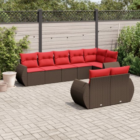 Ensemble de canapé de jardin 8 pcs avec coussins marron résine tressée 644763644763