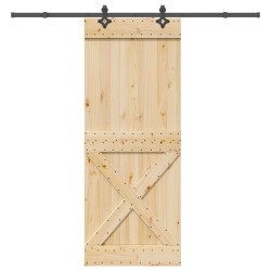 Porte coulissante NARVIK Naturel et noir 90 x 210 cm (213,5 cm) 644784644784