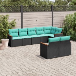 Salon de jardin 8 pcs avec coussins noir résine tressée 644791644791