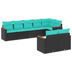 Salon de jardin 8 pcs avec coussins noir résine tressée 644791644791