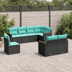 Salon de jardin 8 pcs avec coussins noir résine tressée 644805644805
