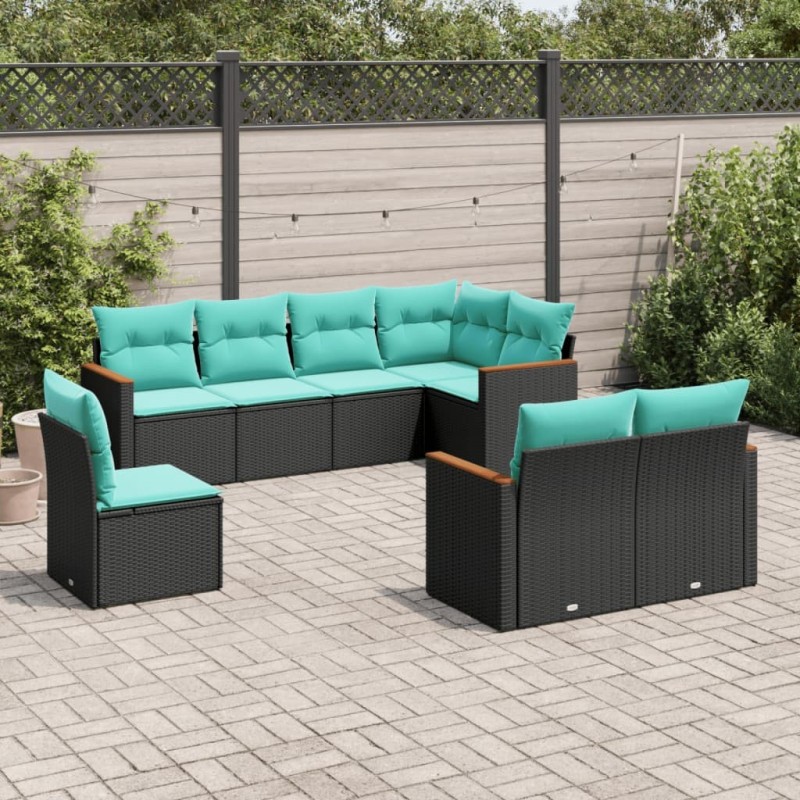 Salon de jardin 8 pcs avec coussins noir résine tressée 644805644805