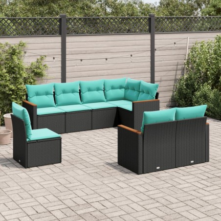 Salon de jardin 8 pcs avec coussins noir résine tressée 644805644805