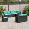 Salon de jardin 8 pcs avec coussins noir résine tressée 644805644805