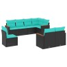 Salon de jardin 8 pcs avec coussins noir résine tressée 644805644805