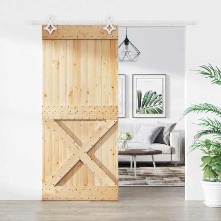Porte coulissante Naturel et Blanc 90 x 210 cm 644811644811