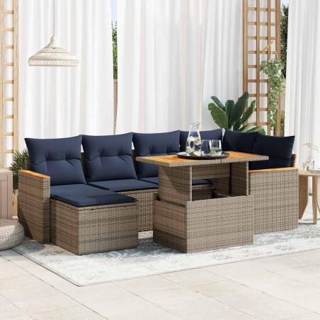 Salon de jardin avec coussins 7 pcs gris résine tressée 644813644813