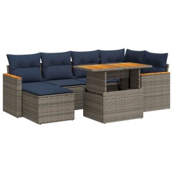 Salon de jardin avec coussins 7 pcs gris résine tressée 644813644813
