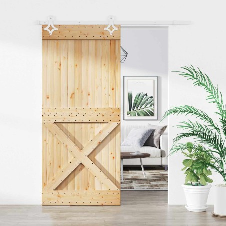 Porte coulissante Naturel et Blanc 90 x 210 cm 644816644816