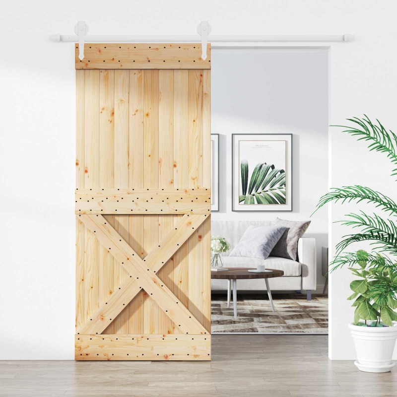 Porte coulissante Naturel et Blanc 90 x 210 cm 644817644817