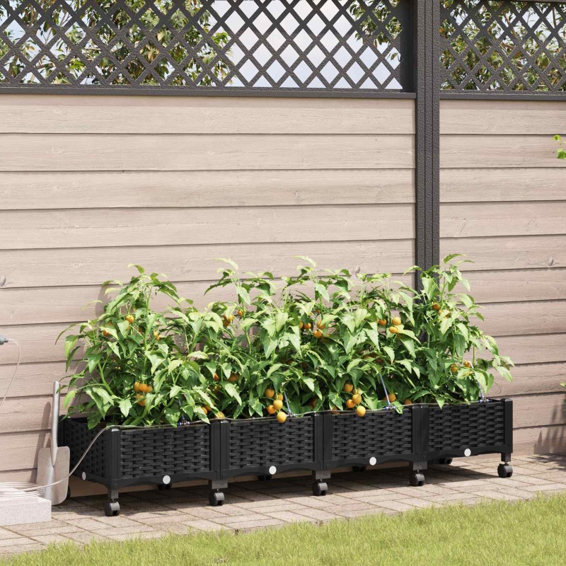 Porte-plante de jardin avec irrigation et roues 4 pc Noir PP 644820644820