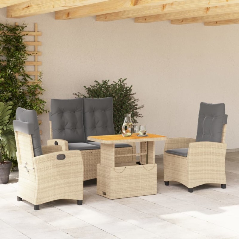 Ensemble à manger de jardin coussins 4 pcs beige résine tressée 644822644822