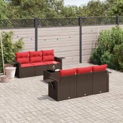 Ensemble de canapé de jardin 7 pcs avec coussins marron résine tressée 644831644831