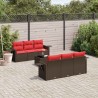 Ensemble de canapé de jardin 7 pcs avec coussins marron résine tressée 644831644831