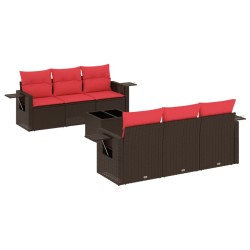 Ensemble de canapé de jardin 7 pcs avec coussins marron résine tressée 644831644831