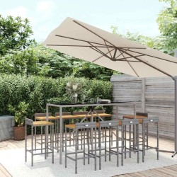 Ensemble de bar jardin 11pcs gris poly rotin/bois massif acacia 644832644832