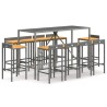 Ensemble de bar jardin 11pcs gris poly rotin/bois massif acacia 644832644832