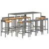Ensemble de bar jardin 11pcs gris poly rotin/bois massif acacia 644832644832