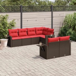 Ensemble de canapé de jardin 7 pcs avec coussins marron résine tressée 644842644842