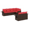 Ensemble de canapé de jardin 7 pcs avec coussins marron résine tressée 644842644842