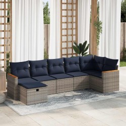 Salon de jardin avec coussins 7 pcs gris résine tressée 644843644843