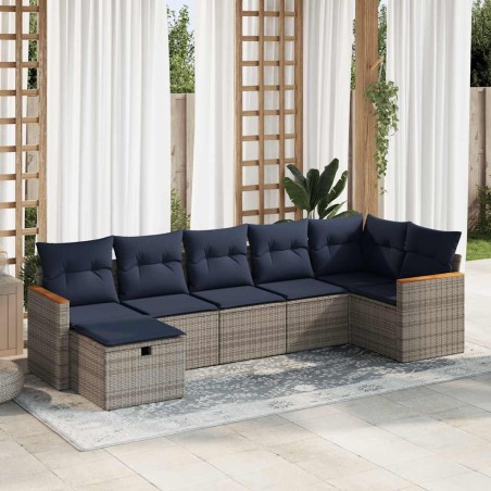 Salon de jardin avec coussins 7 pcs gris résine tressée 644843644843