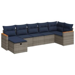 Salon de jardin avec coussins 7 pcs gris résine tressée 644843644843