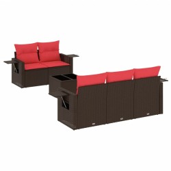 Ensemble de canapé de jardin 6 pcs avec coussins marron résine tressée 644844644844