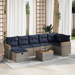 Salon de jardin 8 pcs avec coussins gris résine tressée 644846644846