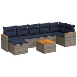Salon de jardin 8 pcs avec coussins gris résine tressée 644846644846