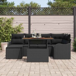 Ensemble de canapé de jardin 7 pcs Noir Poly rotin 644860644860