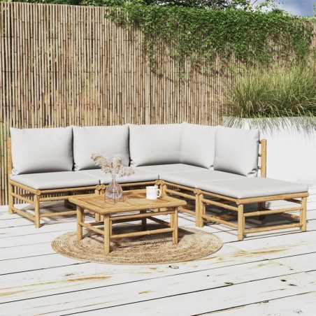 Salon de jardin 6 pcs avec coussins gris clair bambou 644868644868
