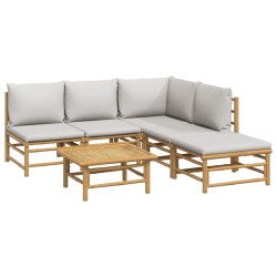 Salon de jardin 6 pcs avec coussins gris clair bambou 644868644868