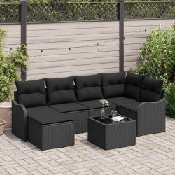 Ensemble de canapé de jardin avec coussin 7 pcs Noir Poly rotin 644880644880