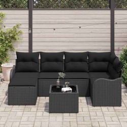 Ensemble de canapé de jardin avec coussin 7 pcs Noir Poly rotin 644880644880