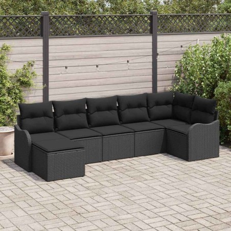 Ensemble de canapé de jardin avec coussin 7 pcs Noir Poly rotin 644881644881