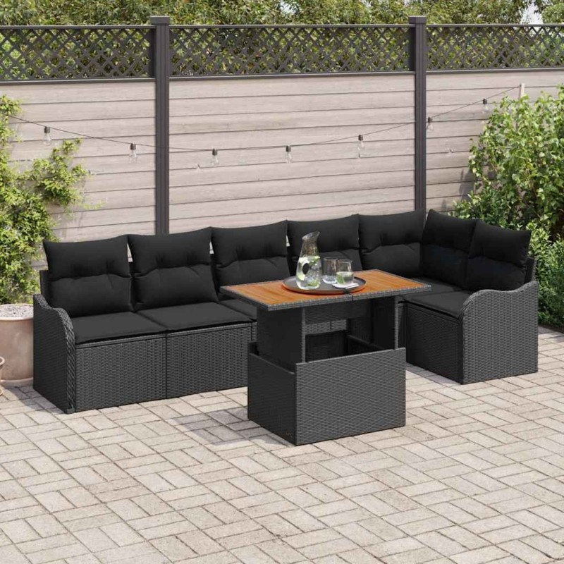 Ensemble de canapé de jardin 7 pcs Noir Poly rotin 644889644889