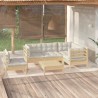Salon de jardin 6 pcs avec coussins crème bois de pin 644894644894