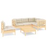 Salon de jardin 6 pcs avec coussins crème bois de pin 644894644894