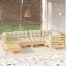 Salon de jardin 6 pcs avec coussins crème Bois de pin massif 644895644895