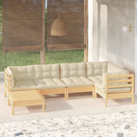 Salon de jardin 6 pcs avec coussins crème Bois de pin massif 644895644895