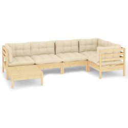 Salon de jardin 6 pcs avec coussins crème Bois de pin massif 644895644895