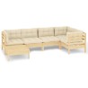 Salon de jardin 6 pcs avec coussins crème Bois de pin massif 644895644895