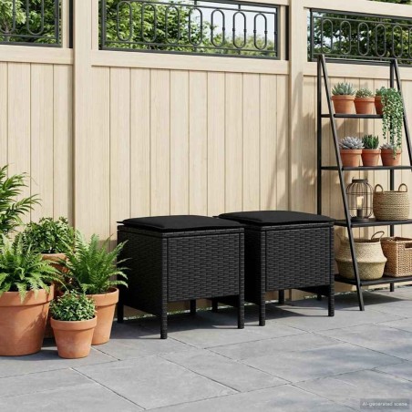 Pouf de Jardin 2 Pièce Noir 38 x 38 x 45 cm Rotin PE 644896644896