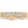 Salon de jardin 6 pcs avec coussins crème Bois de pin massif 644897644897